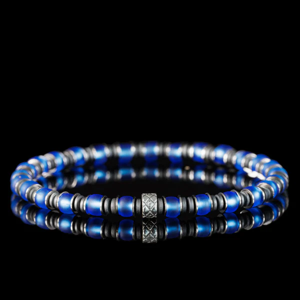 BlueSilver_HematiteBraceletVII_6mm Blue Silver & Hematite Bracelet VII (6mm) - Image 1
