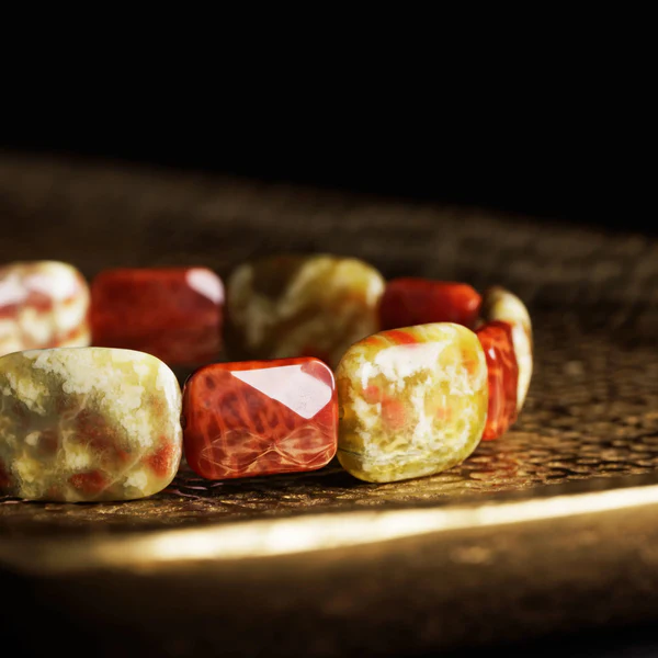 Dragonblood-ashlar-fire-agate-1 Dragon Blood Jasper - Fire Agate Bracelet XII (13mm) - Image 1