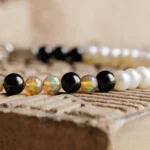 Golden Ethiopian Opal-White Pearl-Black Tourmaline Bracelet I (3.5-4.5mm) - Image 2